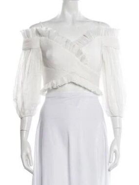 Zimmermann White Off-Shoulder Ruffled Wrap Top